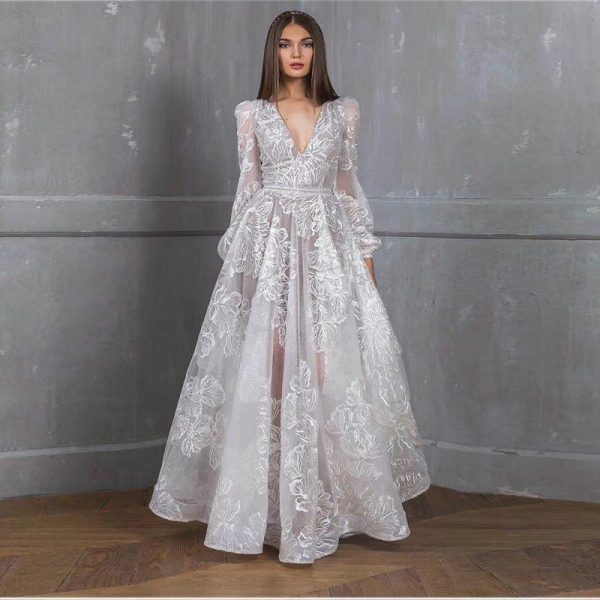 Elegant Beaded Lace Embroidered Wedding Dress Evening Gown for Women, Sheath Silhouette, Formal Occasion Dress