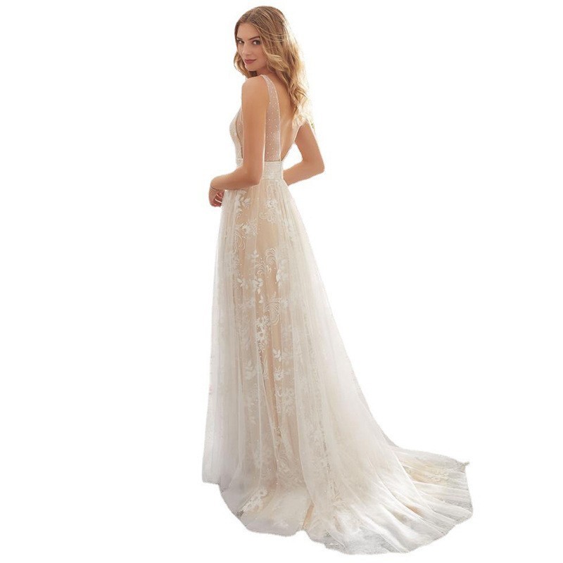 Elegant V-Neck Sleeveless Lace Wedding DressSexy Bridal Gown - Image 6