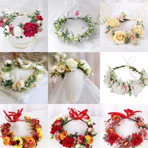 Simulated Rose Blossoms Adjustable Headwear Wreath Bridal Forest Flower Wedding Photography Scale Pretend
