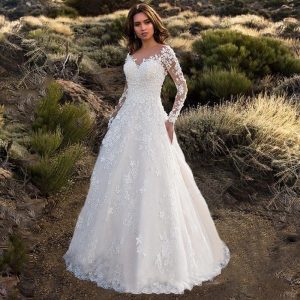 Lace Women's Dress Long Sleeve One Shoulder White Bridal Wedding Dress Gown