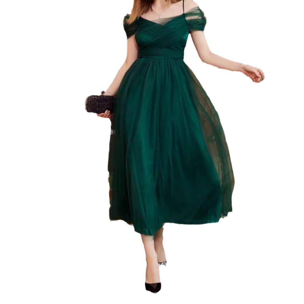 Spring Summer Mesh Women's Dress Sexy Off-Shoulder Strap Tie-Up Wedding Bridesmaid Gown - Image 4