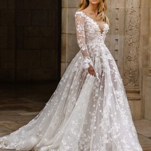 Elegant Lace Long Sleeve Evening Dress for Women, Sexy Formal Gown Wedding Dress, Party Dress