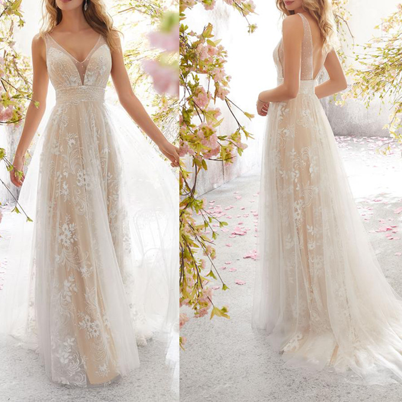 Elegant V-Neck Sleeveless Lace Wedding DressSexy Bridal Gown - Image 2